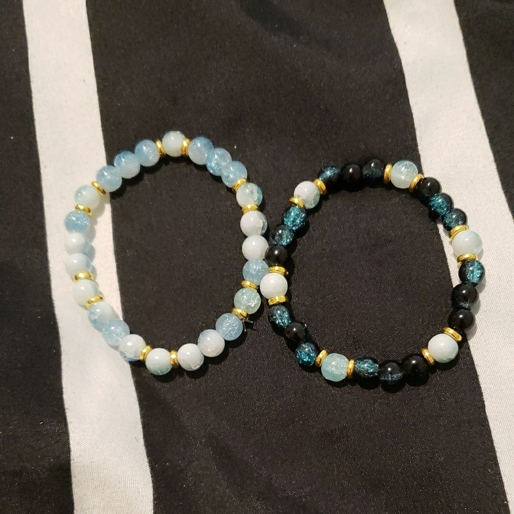 Elegant Gold and Blue Beaded Bracelet Set